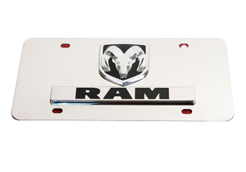 Au-Tomotive Gold Dual Ram-Ram Head Chrome License Plate - Click Image to Close